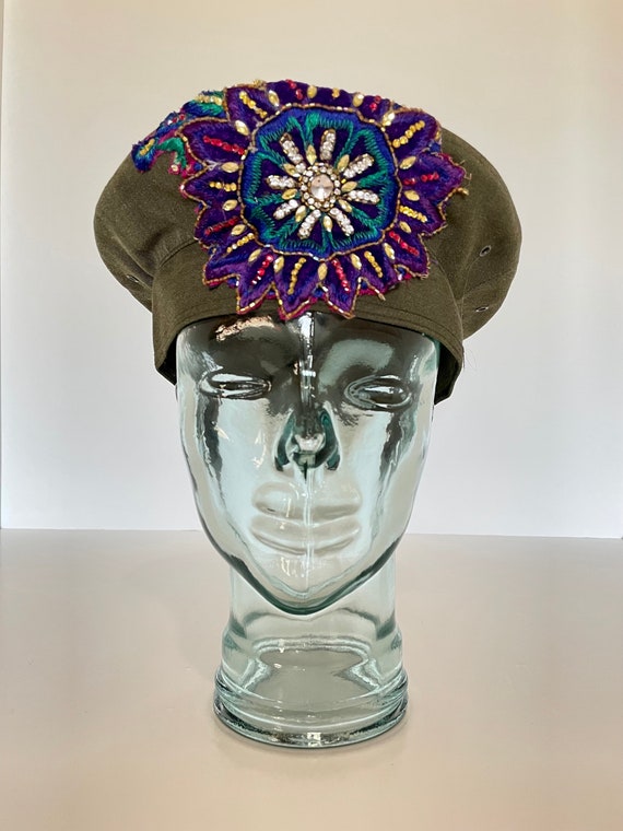 Upcycled USMC Dress Service Cap, Festival Fashion, Burning  display picture 1