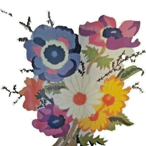 Vintage Family Circle Crewel Kit 14” by 14” Picture or Pillow Top Peony Bouquet B503 70&#39;s Needlepoint MCM Decor
