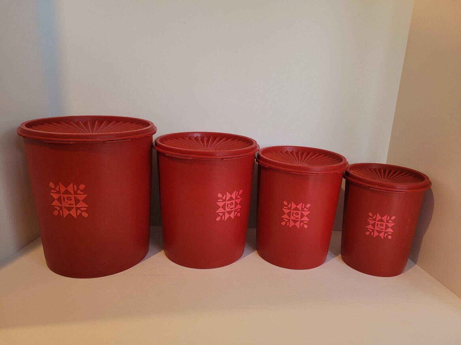 Vintage Red Tupperware Nesting Canister Set Tulip Quilt with Lids Serv –  Zsinta