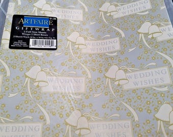 Vintage Gift Wrap wrapping Paper Artfaire 2 Sheets Wedding Bells Silver Gold NEW