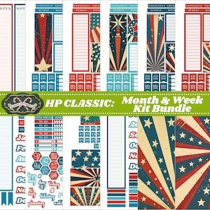Kit de adesivos para planejador imprimível Stars and Stripes - Classic Happy Planner (HP), Cricut