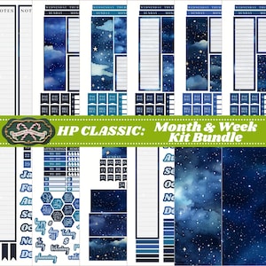 Blauer Nachthimmel - Klassischer Glücklicher Planer (EP) Bundle Kit Druckbare Planner Stickers Kit, Cricut