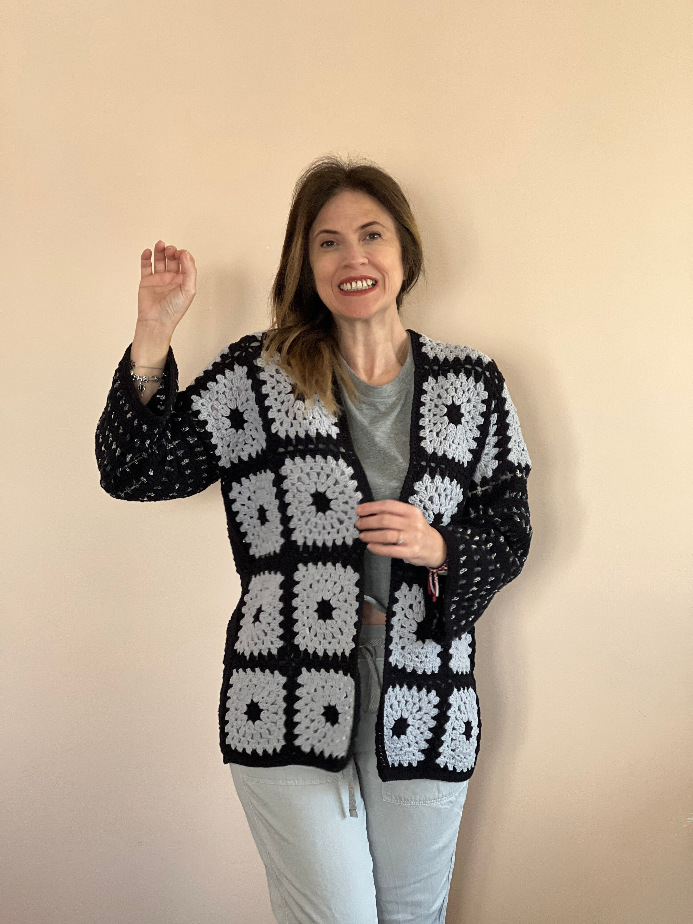 Cardigan Corto Donna Lagenlook - Uncinetto E Pizzo Rosa, Fatto In Italia, Taglie 8-16