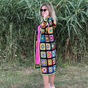 Crochet Granny Square Cardigan: Custom Cotton Blend Knit