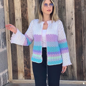 Handmade Crochet Cotton Cardigan: Multi-Colored Granny Square