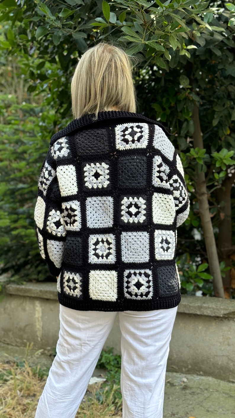 Crochet Patchwork Design Loose Bomber Jacket