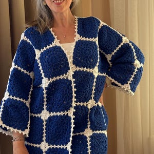 Granny Square Crochet Cardigan: Custom Cotton Blend Knit