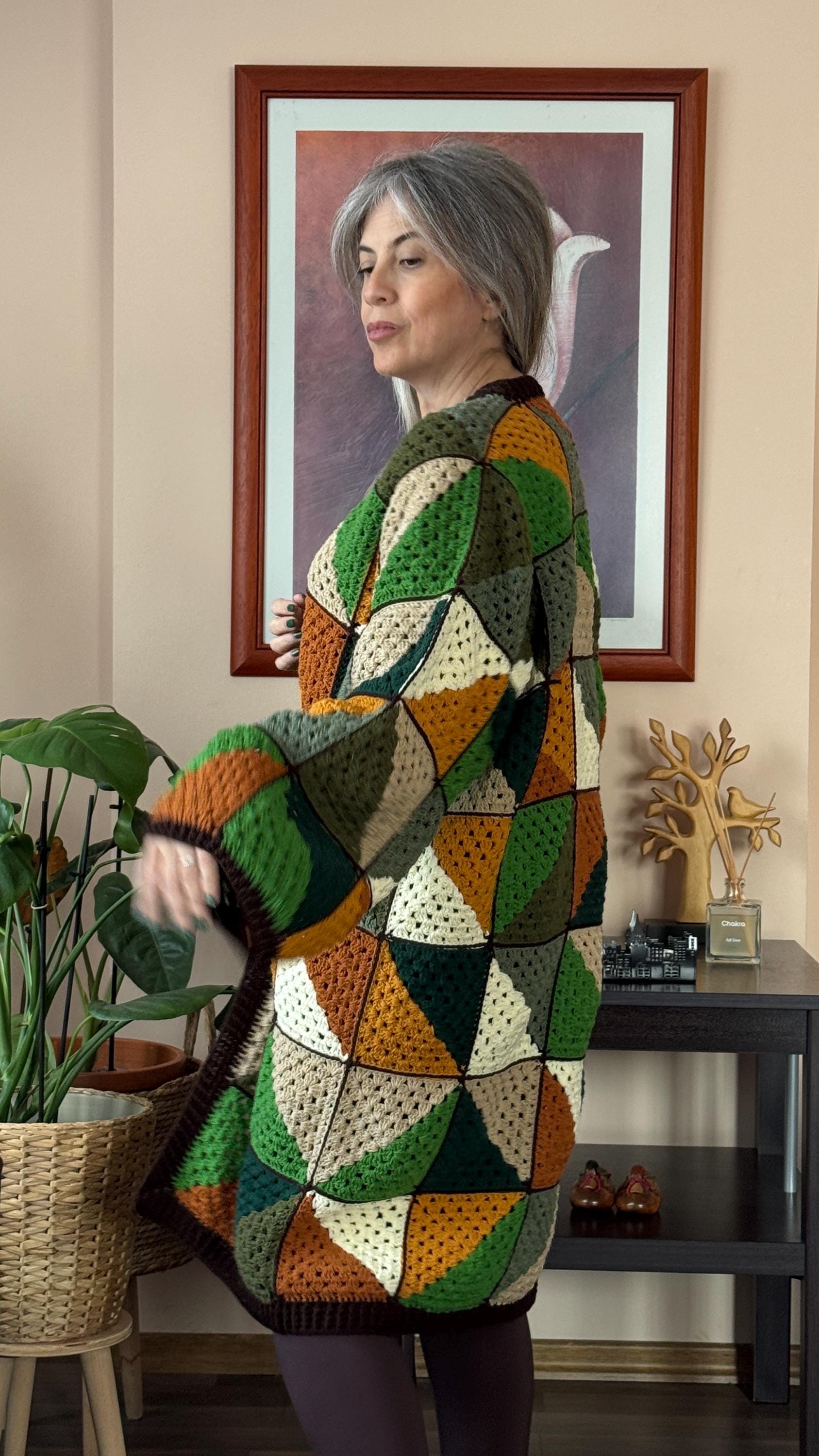 Granny Square Crochet Cardigan: Custom Cotton Blend Knit - Etsy