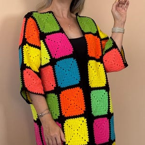 Crochet Granny Square Cardigan: Custom Cotton Blend, Multi-Colored