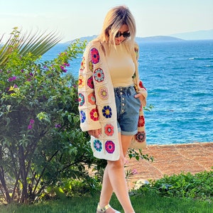 Crochet Granny Square Cardigan: Custom Cotton Yarn Knit