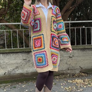 Granny Square Crochet Cardigan: Custom Cotton Blend Knit