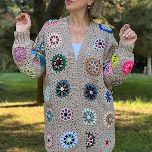 Granny Square Crochet Cardigan: Custom Cotton Yarn Knit