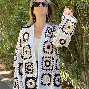 Crochet Granny Square Cardigan: Custom Cotton Yarn Knit