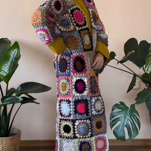 Granny Square Crochet Cardigan: Mohair Wool Yarn