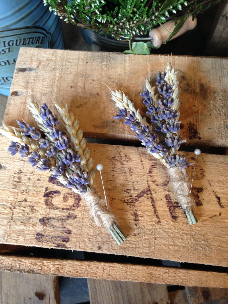 Dried English Lavender & Wheat Buttonhole Boutonniere Rustic Etsy