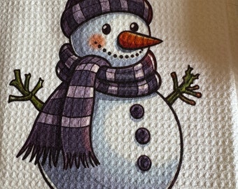 Cute snowman waffle weave kitchen towel.