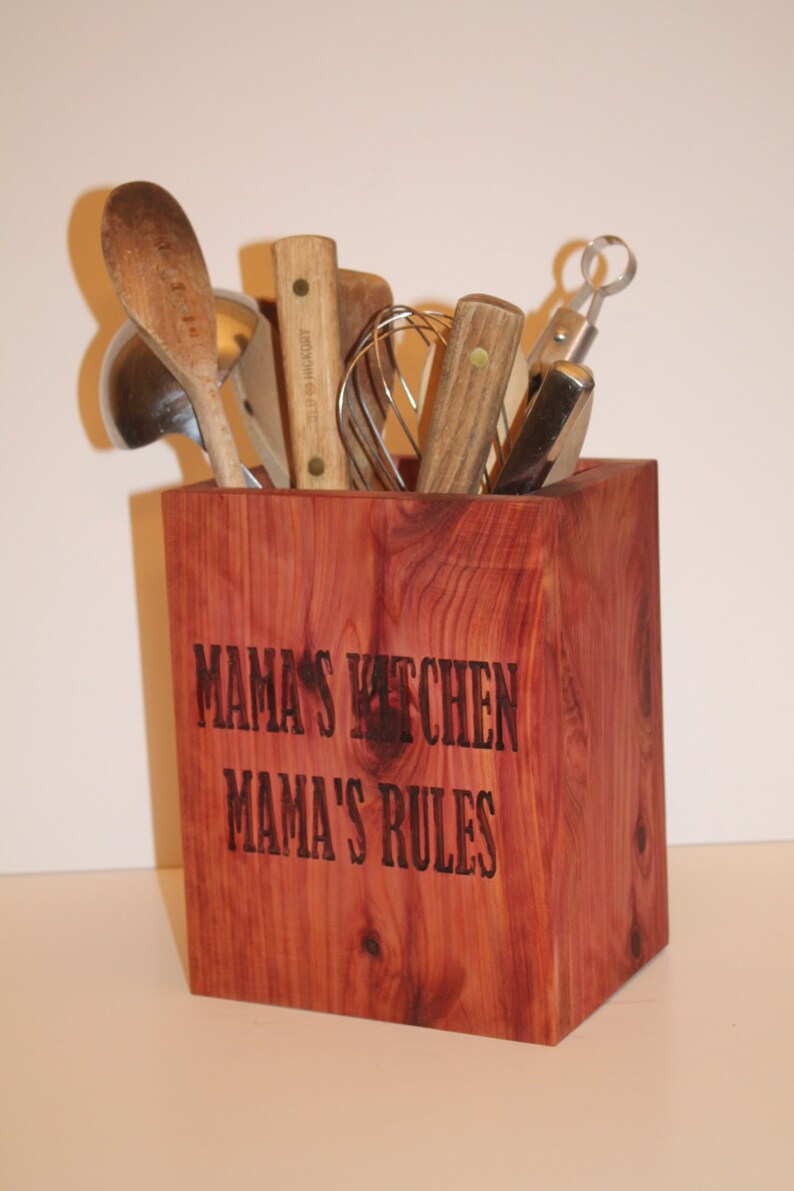 Kitchen Utensil Holder Wood Box Personalized Customizable Etsy