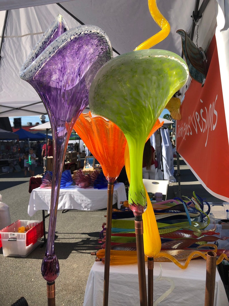 Yard Art Glass Yard Art Blown Glass Lilies Etsy