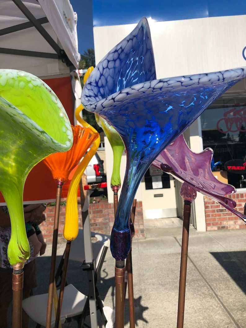 Yard Art Glass Yard Art Blown Glass Lilies Etsy