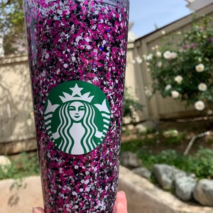 Starbucks Snowglobe Tumbler, Pink, Black, Stars, Hearts, Venti 24 oz.