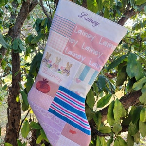 Custom made Christmas stocking from baby clothes
