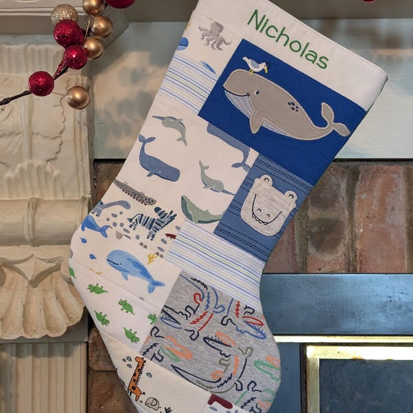 Custom made Christmas stocking from baby clothes