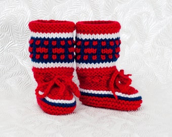 Montreal Canadiens Inspired Baby Boots-Knitted Baby Booties- Hockey Baby Boots - Baby Shower Gift - Baby Gift Idea - Warm Baby Booties