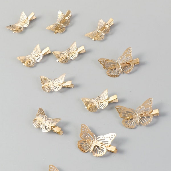 Gold Hollowed Butterfly Clips- 12 pcs Hair Decor Jewelry 3D