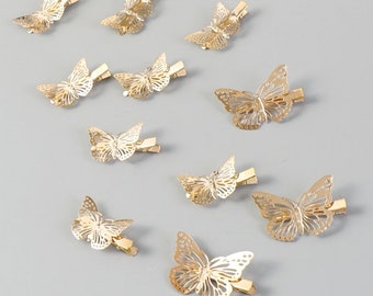 Gold Hollowed Butterfly Clips- 12 pcs Hair Decor Jewelry 3D