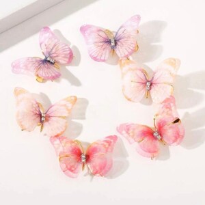 Tropical Sherbet butterfly hair clips- pink floral fairy butterfly dangle clips, photoshoot, mermaid fairy clips, little girl hair