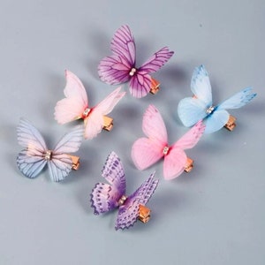 Colorful Butterfly clips -6 pcs- mesh butterfly clips, fairy mermaid photoshoot accessories, Easter clips, 3D butterfly clips
