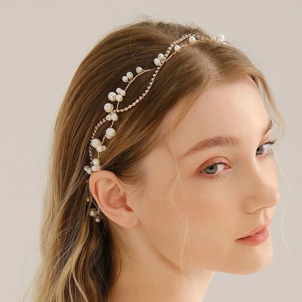Pearl Rhinestone Bridal Crown tiara - a crown of ivory pearls, rhinestones hair wreath, wedding bridal hair, flower girl hair pearl wreath