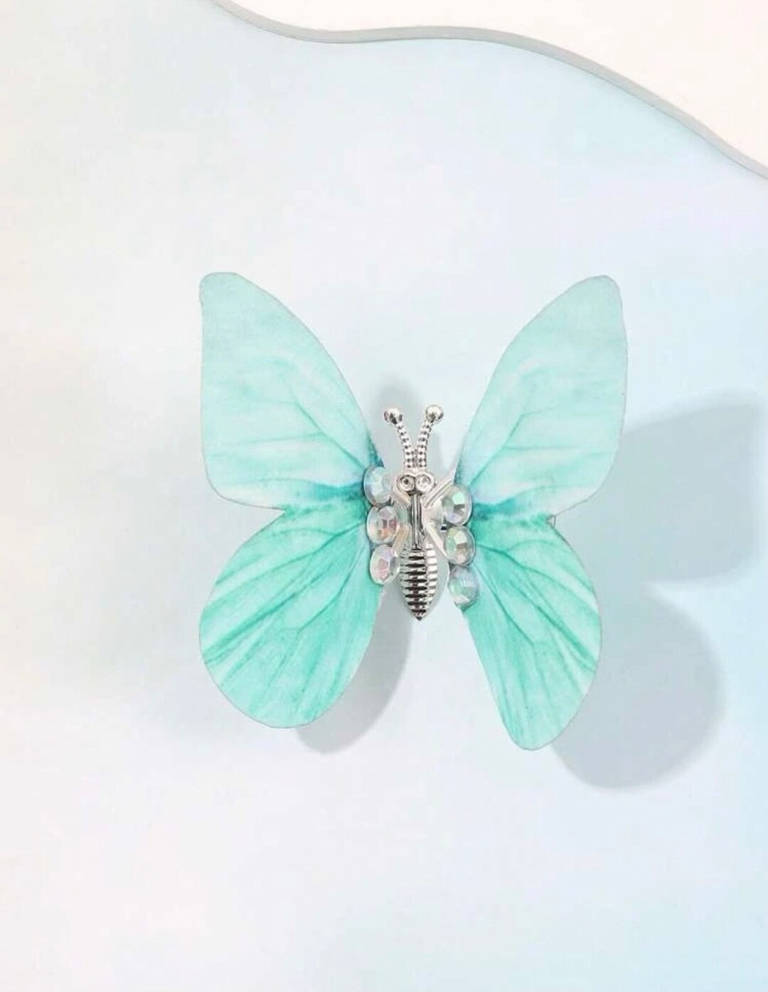 Mint Butterfly Dangle Hair Clip, Teal Turquoise Butterfly Clip