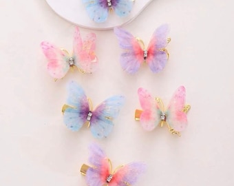 Pink blue purple Butterfly Clips set, toddler clips, Monarch 3d butterflyfairy clips, hair dangles, photoshoot accessories, Easter clips