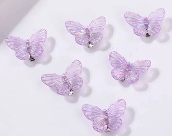 Cute Purple Butterfly clips- clear light purple lilac butterfly hair 90s clips, hair accessories, toddler clips, fairy photoshoot