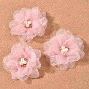 Soft Pink Flower Clips - Set of 3 Flower and rhinestone clips