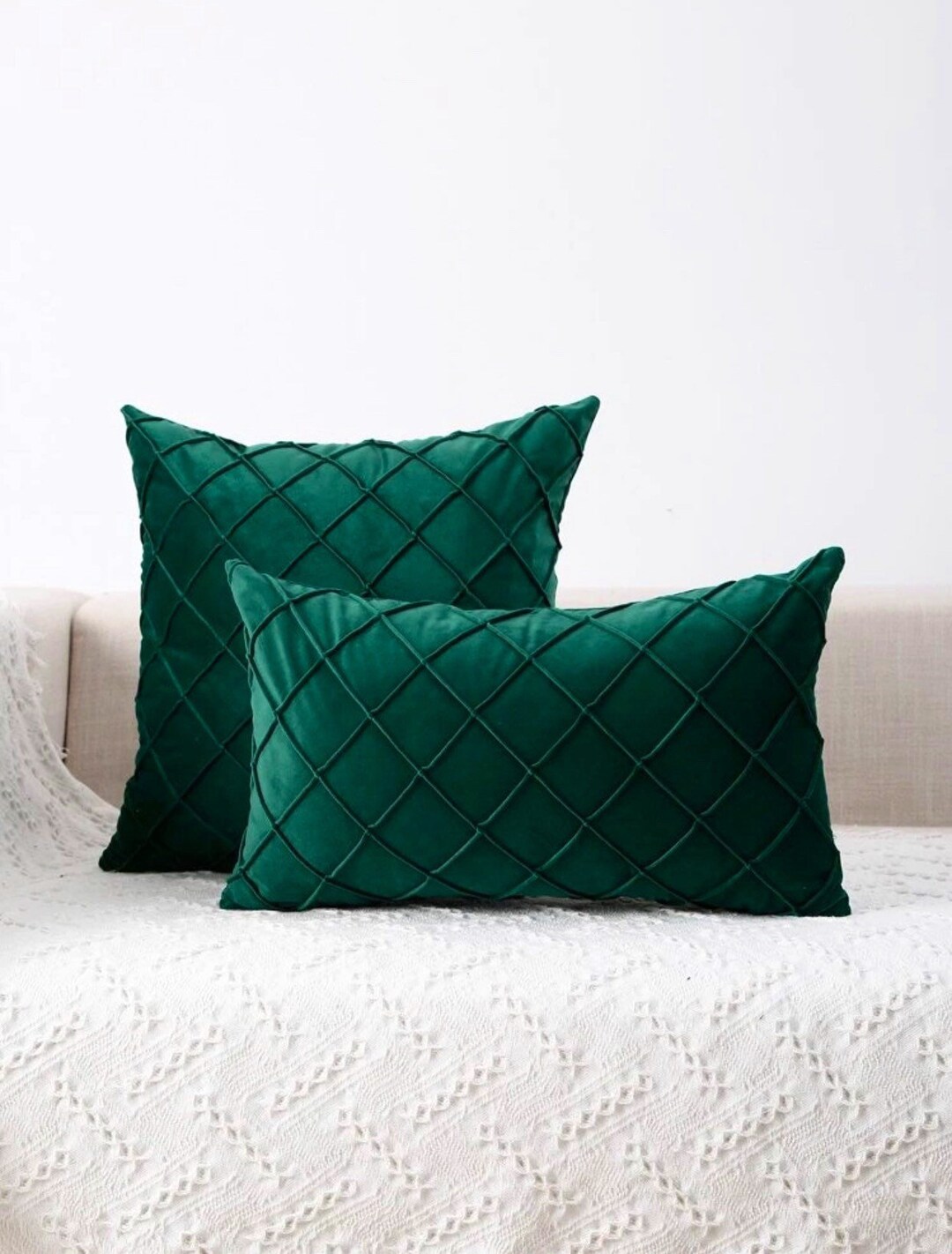 The Velveteen Pillow Cover Emerald Green Pillow Sham Cover, Throw