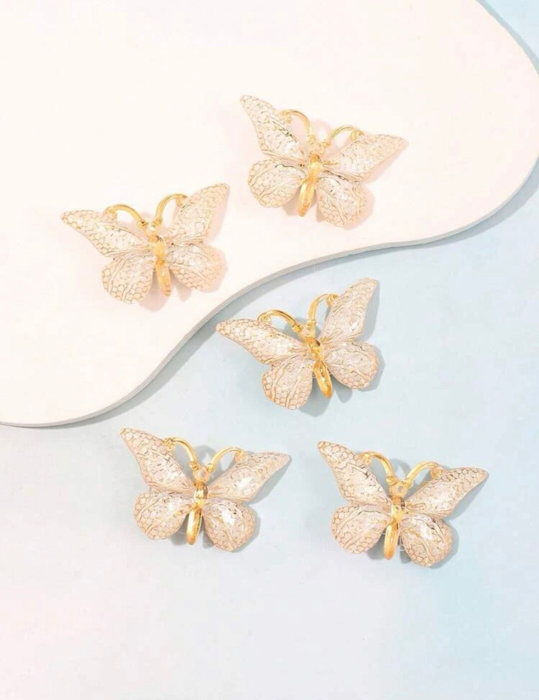 Ivory White Gold Butterfly Clips Set Colorful, Hair Bling, Monarch