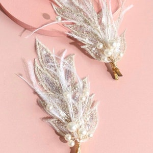 The Nanette Feather Hair Clip- Wedding bridal updo hair accessory for formal event, flower girl, etc