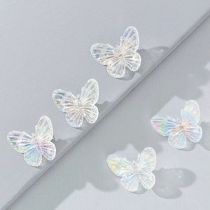 Clear Iridescent Butterfly clips- 5 pcs- 90s clips, fairy hair jewelry, butterfly filter, Y2K hair