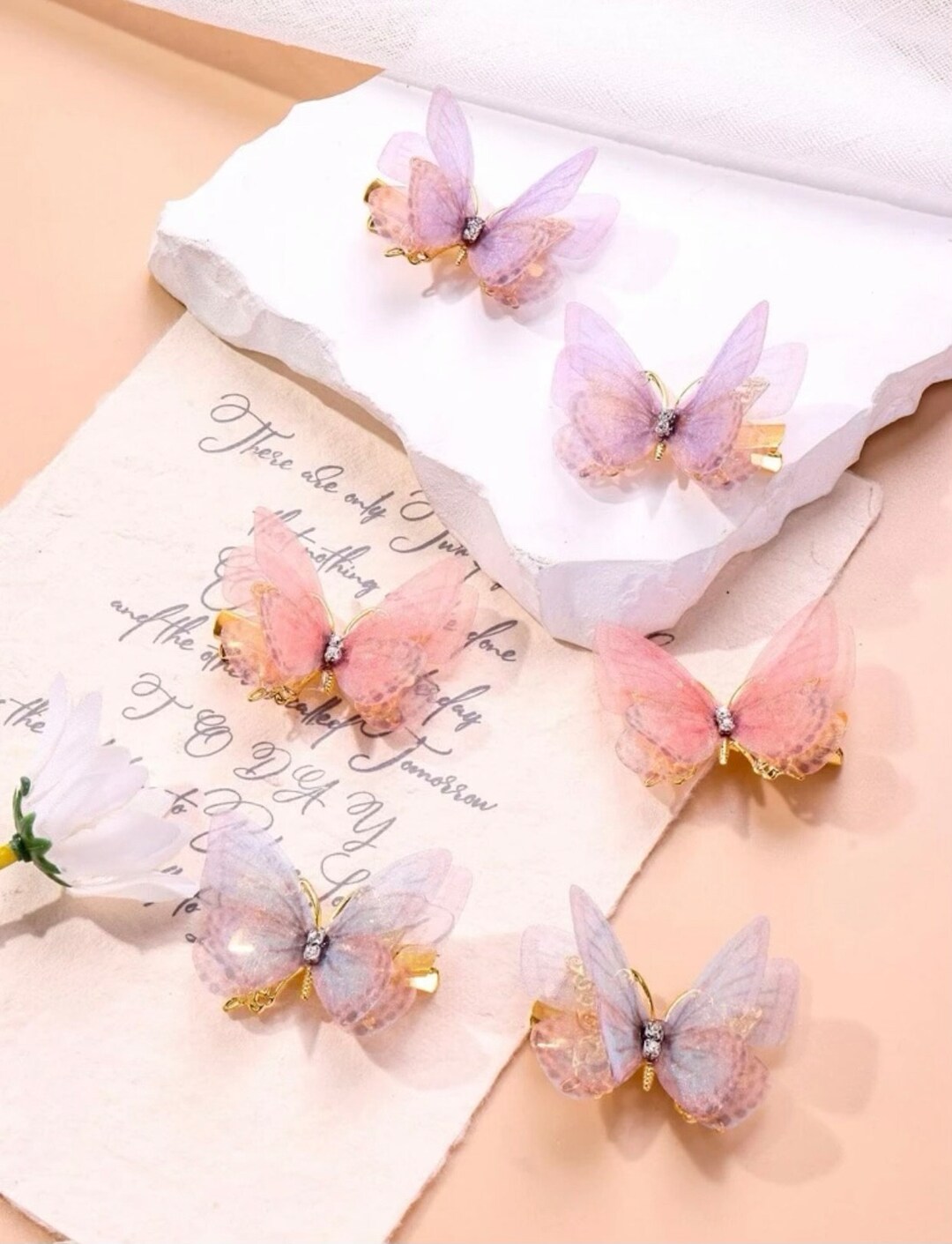 Pink & Purple Butterfly Clips Gold Dangle Butterfly Clips Etsy