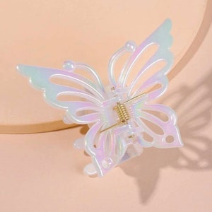 Big Iridescent Opal Butterfly clip claw - Large pearly white Clear hollowed butterfly hair claw accessory Y2K fashion