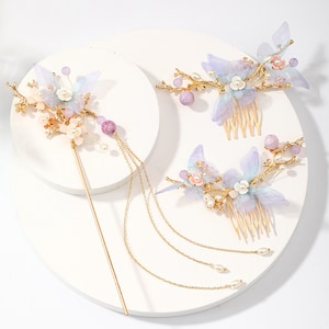 Gold Butterfly Floral Hair Accessories- 3 pcs Hair Decor Jewelry 3D