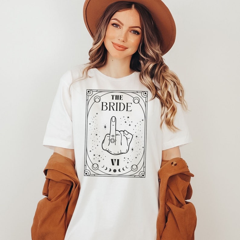 Nola bachelorette party shirts with tarot card designs in white