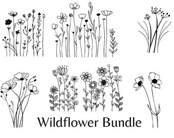 Wildflower SVG Bundle, Flower Border, Botanical Clip Art, Flower Silhouettes, Meadow Flower Frame, Wildflower Logo Element, Floral Graphics.