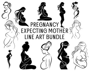 Pregnancy SVG Bundle, Pregnant Woman Line Art, Expecting Mother Woman Body, Png, Svg, Pregnancy Logo, Female Body Clipart.