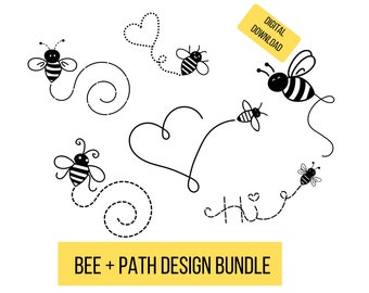 Bee Path Bundle Svg, Png Files, Honeybee Clip Art, Bee Line Art, Bumblebee Svg, Dotted Line Doodle Clipart, Lines Png, Cute Bee,