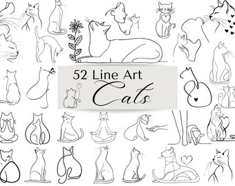 Cat Line Art SVG PNG Digital Download, Hand drawn cats, Minimalist Cat SVG Mega Bundle, Cat Kitty Clip Art, Line Drawing, Cat Lover Svg.