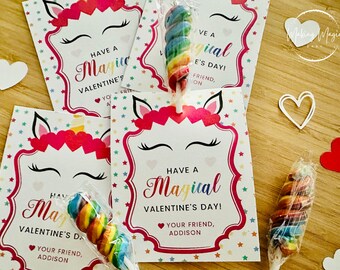 CUSTOMIZED Magical Valentines PRINTABLE, Unicorn Valentines,  Valentine's Day Card, Kids Classroom Valentines, School Valentines, DIY