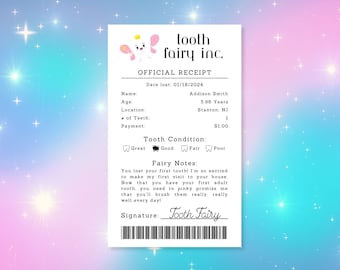 EDITABLE Tooth Fairy Receipt Template, Printable Certificate, Kids Tooth Lost, First Lost Tooth, Kid Printable, Digital Download
